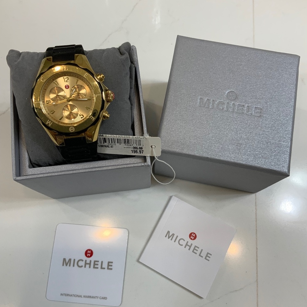 Michele Black and Gold Watch